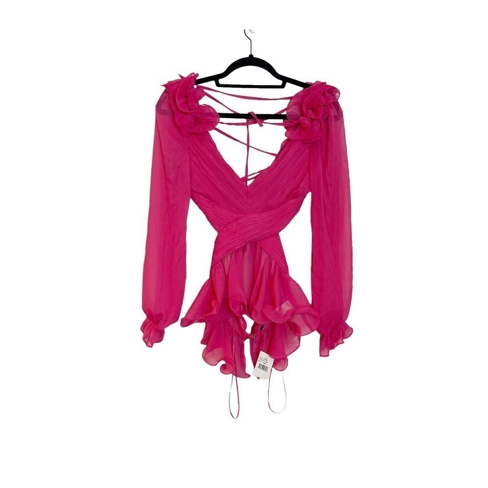 NEW VICI COLLECTION Cutout Chiffon Peplum Blouse Pink Size XS - Picture 4 of 11